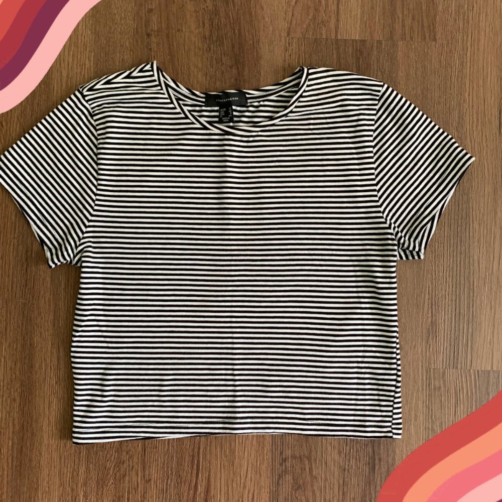 Black + White Striped Crop Top